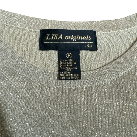 LISA Originals Gold Metallic Knit Short Sleeve Sweater Blouse Top Sz M - Picture 5 of 5
